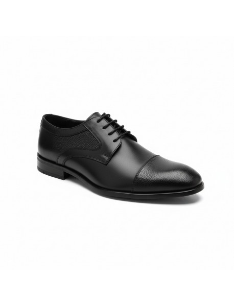 BLACK LEATHER DERBY TOE CAP SHOES
