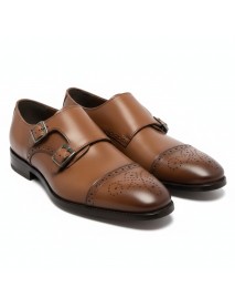 BROWN LEATHER DOUBLE MONK SHOES