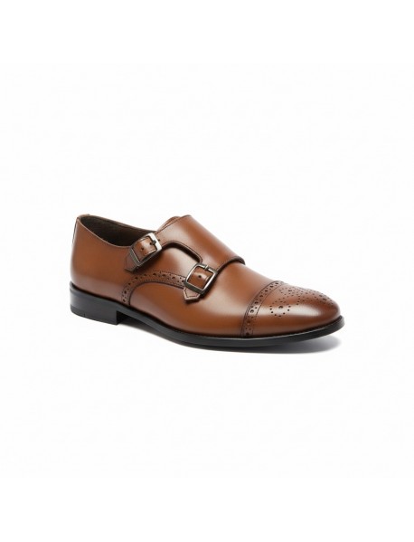 BROWN LEATHER DOUBLE MONK SHOES