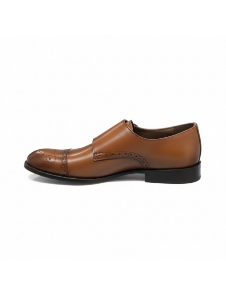 BROWN LEATHER DOUBLE MONK SHOES