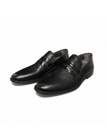 BLACK TEXTURED PATENT LEATHER LOAFERS