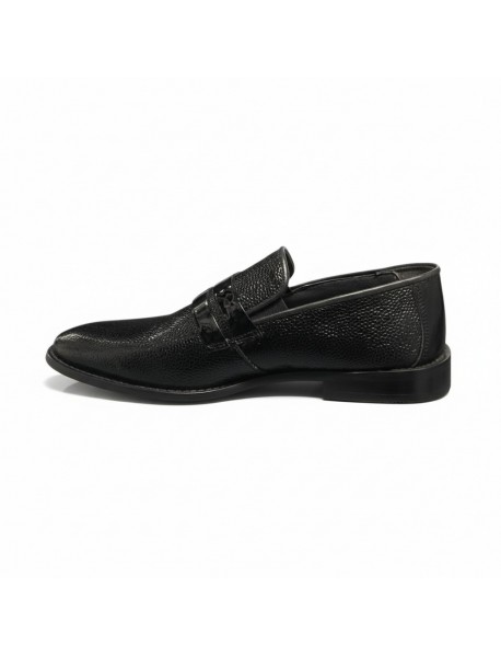 BLACK TEXTURED PATENT LEATHER LOAFERS
