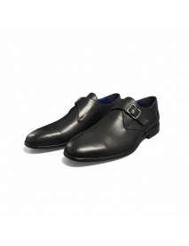 BLACK LEATHER SINGLE MONK STRAP SHOES