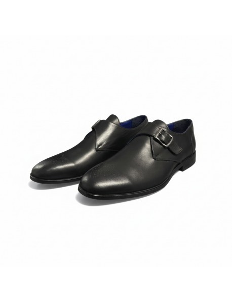 BLACK LEATHER SINGLE MONK STRAP SHOES