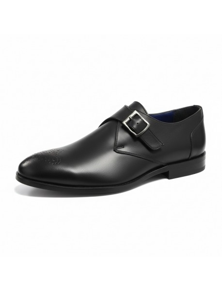 BLACK LEATHER SINGLE MONK STRAP SHOES BLACK LEATHER SINGLE MONK STRAP SHOES