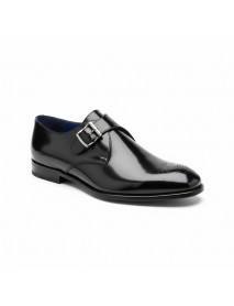 BLACK LEATHER PATENT SINGLE MONK STRAP SHOES