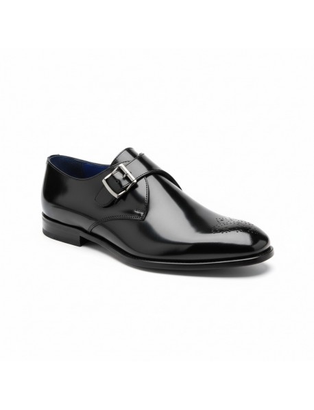 BLACK LEATHER PATENT SINGLE MONK STRAP SHOES BLACK LEATHER PATENT SINGLE MONK STRAP SHOES