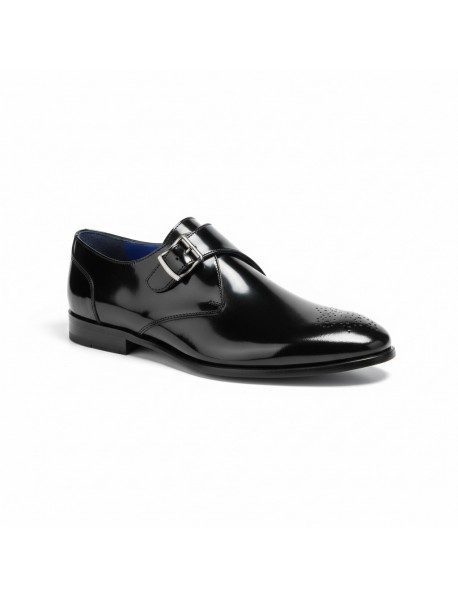 BLACK LEATHER PATENT SINGLE MONK STRAP SHOES BLACK LEATHER PATENT SINGLE MONK STRAP SHOES