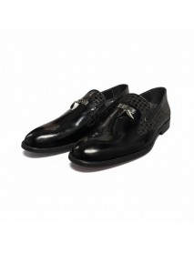BLACK PATENT METAL-TASSEL SHOES